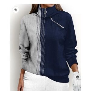 Acegolfs  Not So Classic Sweatshirt 2 Tone Navy Gray Off Center 1/4 Zip Pullover